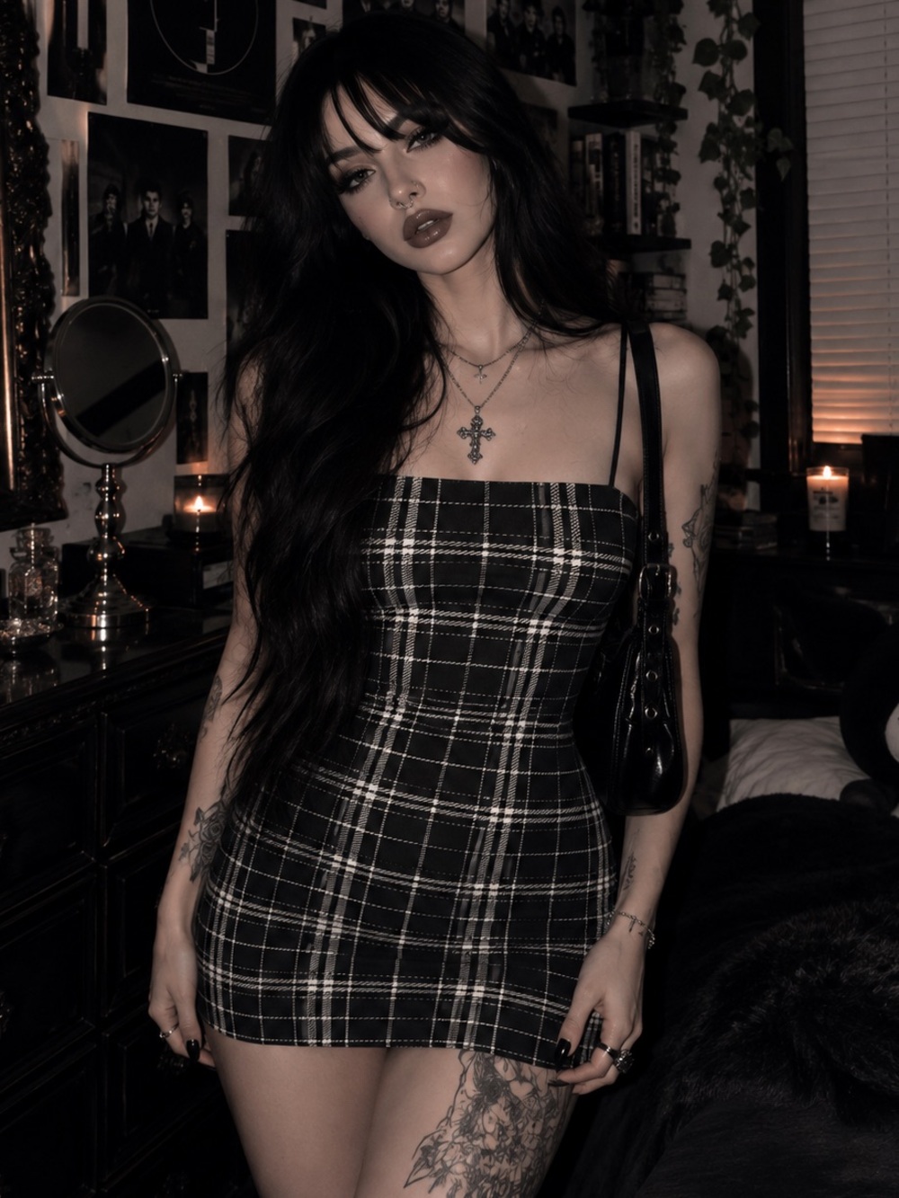 Dolls Plaid Bodycon Gray & Black Essential Stylish Mini Dress - Women’s